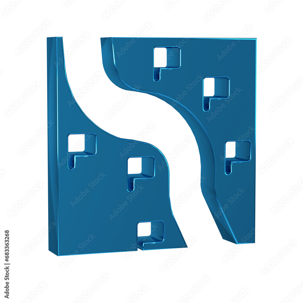 Poster blue route location icon isolated on transparent background. train line path of train road route wit