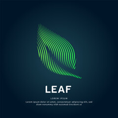 simple logo leaf Illustration in a linear style. Abstract line art green leaf Ecology Logotype concept icon. Vector logo leaf color silhouette on a dark background. EPS 10