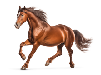 Galloping American quarter horse running in isolated background