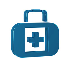 Blue First aid kit icon isolated on transparent background. Medical box with cross. Medical equipment for emergency. Healthcare concept.