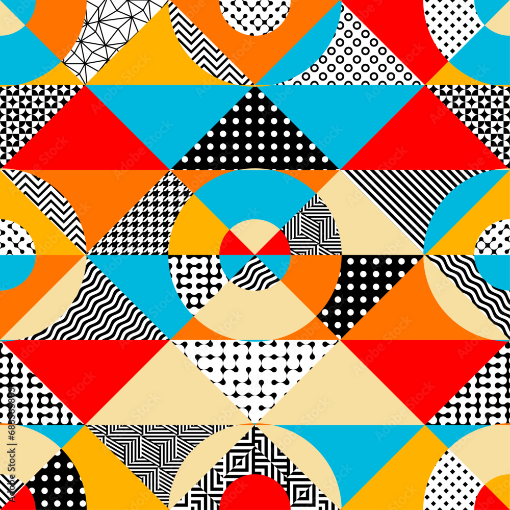 Poster Geometric abstract retro style. Circles pattern. Seamless vector pattern.