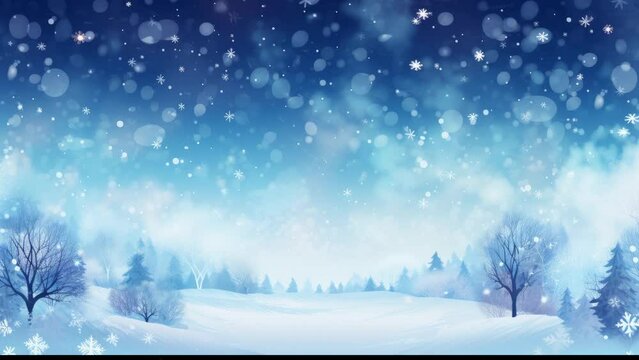Winter snow Winter Christmas background. Snow and magic light Illustration - Still Image Animation, with video effects - Seamless loop animation - Created using AI Generative Technology