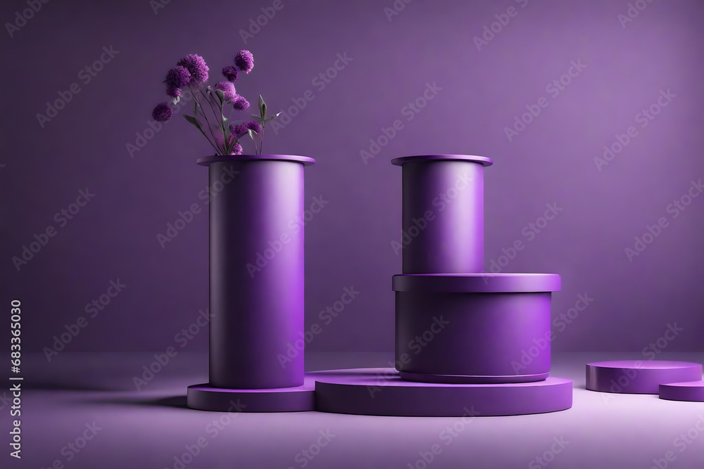 Poster create a 3d rendering of a minimal concept with a double cylinder pedestal or podium in a sophistica