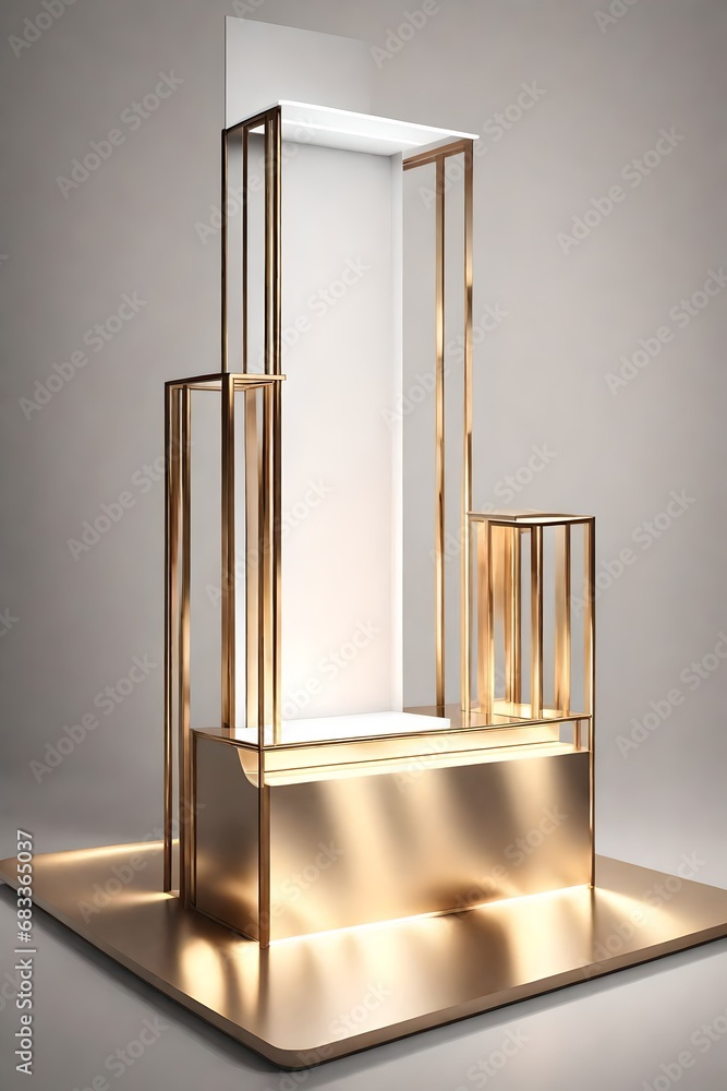 Poster craft an exquisite 3d podium setting featuring a minimalistic design with metallic accents.