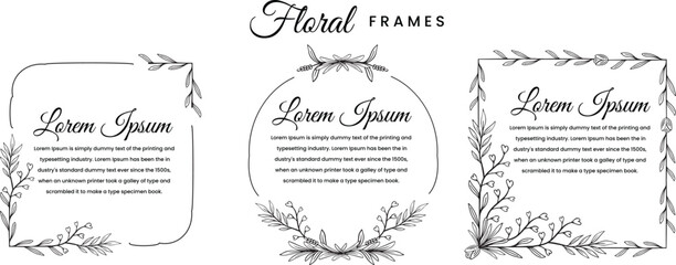 botanical floral frames design elements hand drawn vector - obrazy, fototapety, plakaty