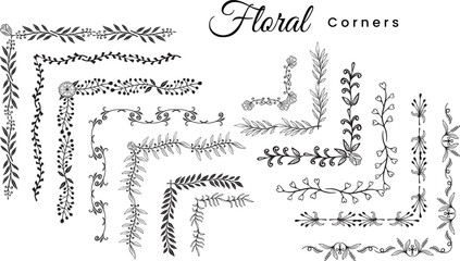 decorative floral corner design elements  hand drawn vector