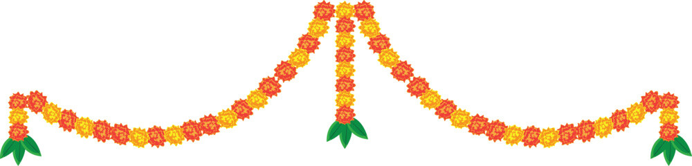 indian marigold garland, toran design, flower bunting vector