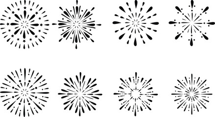 fireworks design set, fire cracker blast vector - obrazy, fototapety, plakaty