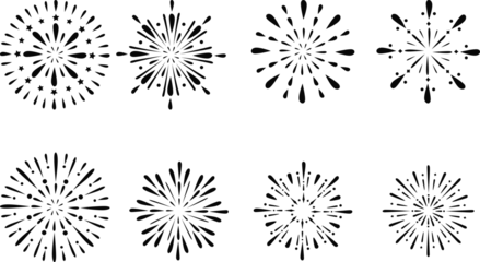 Fotobehang fireworks design set, fire cracker blast vector © movinglines.studio