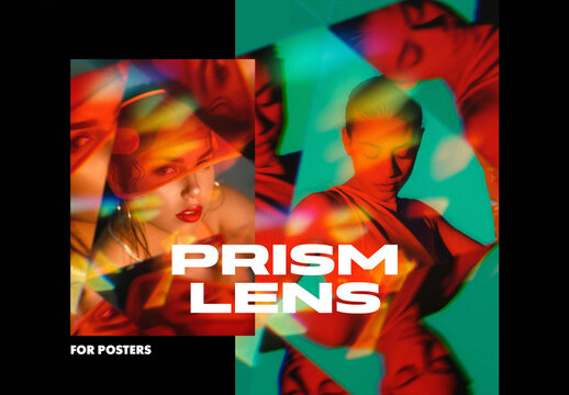 Rainbow Prism Lens Poster Photo Effect Mockup
