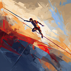 Abstract illustration of a person pole vault.