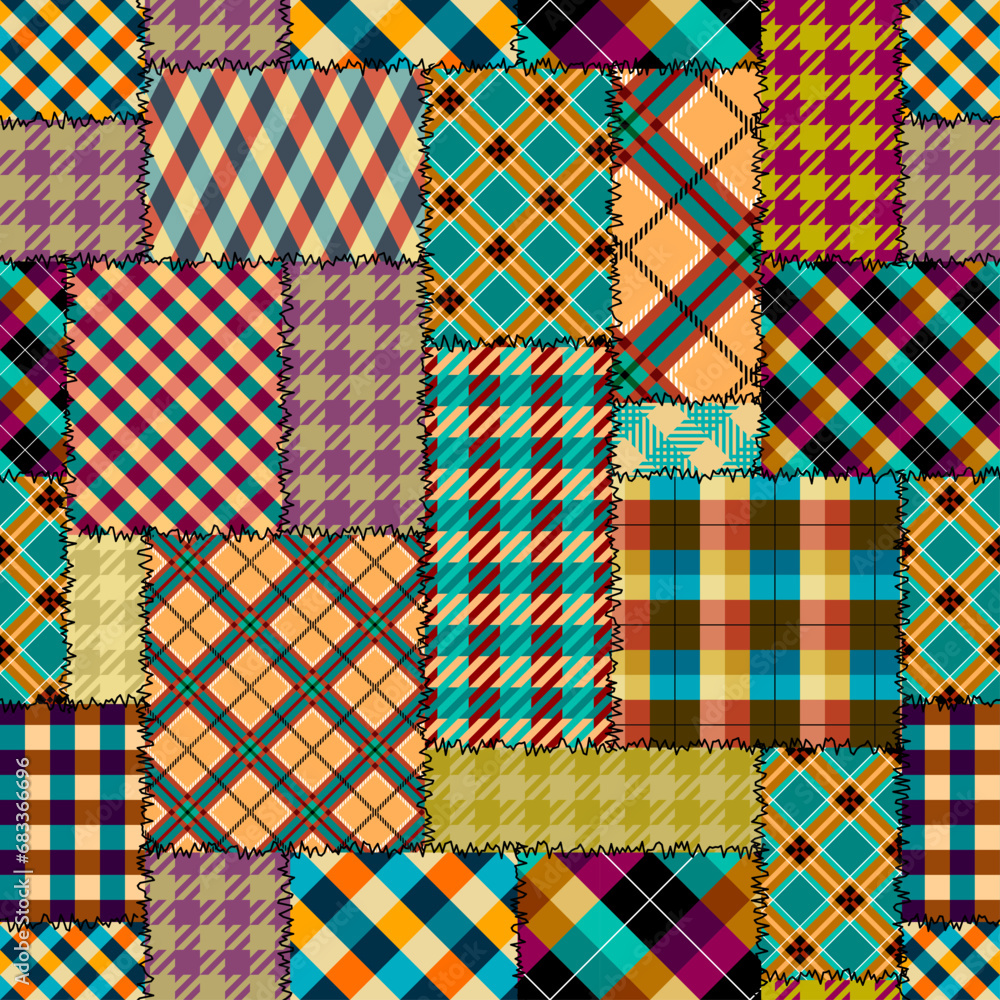 Poster textile patchwork plaid pattern. seamless vector image. khaki colors.