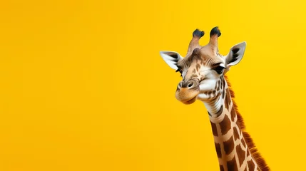 Raamstickers a giraffe with a yellow background © Dumitru