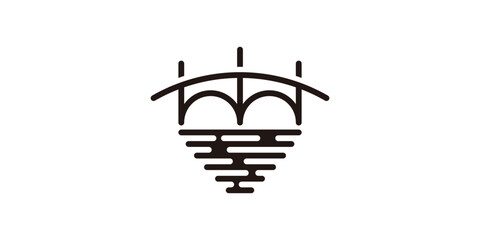 logo design combination of bridge shape with love sign, minimalist line logo.