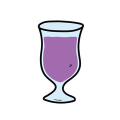 A hand-drawn cartoon doodle of a glass of wine on a white background.