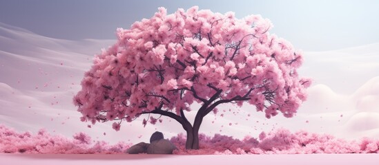 Custom wallpaper with 3D tree and pink flower background for digital printing - obrazy, fototapety, plakaty