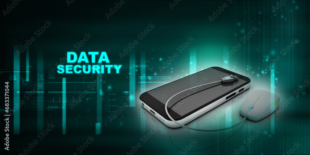 Poster 3d rendering mobile phone connected mouse