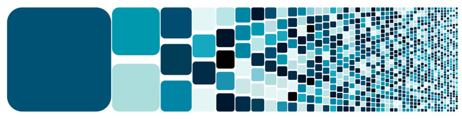 Blue panorama composed of big amount of decreased rounded squares. Pixel design.
