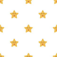 Smile star hand drawn seamless pattern. Minimalistic star background. Print for baby textiles, paper, wallpaper, packaging and design, in ketor illustration