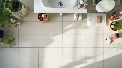 clean white tiled floor in bathroom