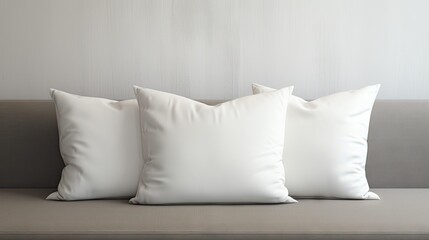Fototapeta na wymiar Minimalist Elegance: White Pillows on Modern Sofa. Mockup Concept. 