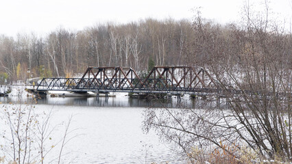wooden bridge over river