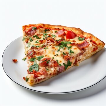 Slice of Pizza plate on white background, Fresh Tasty Food, Cheese, tomato ketchup, mozzarella