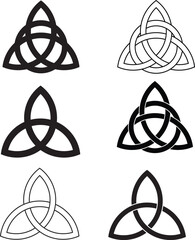 Triquetra symbol set of celtic trinity knot. Triquetra Celtic Knot glyph icon. Celtic Knot symbol. Trinity sign. flat style. - obrazy, fototapety, plakaty