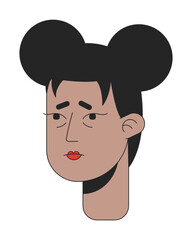 Sick african american woman bags under eyes 2D linear vector avatar illustration. Tired black female outline cartoon character face. Girl feeling weakness flat color user profile image isolated