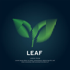 simple logo leaf Illustration in a linear style. Abstract line art green leaf Ecology Logotype concept icon. Vector logo leaf color silhouette on a dark background. EPS 10