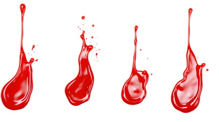 Set of red and white drops and splashes of ketchup or sauce isolated on transparent background. With clipping path. Full depth of field. Focus stacking.  - Powered by Adobe