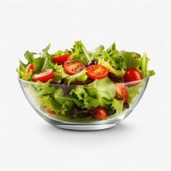 Fresh vegetable salad in glass bowl isolated on white background
