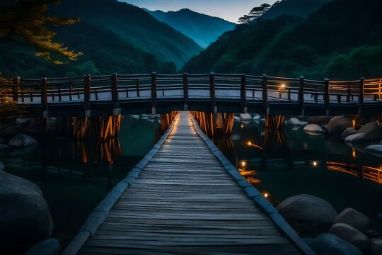 Night view of Wolyeonggyo wooden bridge at Andong city, South Korea.