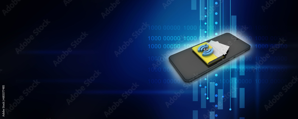 Poster 3d rendering mobile wifi folder