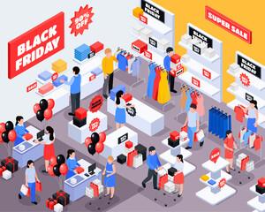 Isometric black friday composition fashion store