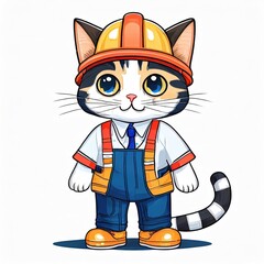 Anime cute a cat in engineer uniform on white background . AI generated.
