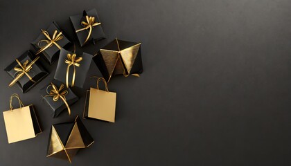 Black Friday concept. creative black and gold composition with shopping bags . Ai Generated.