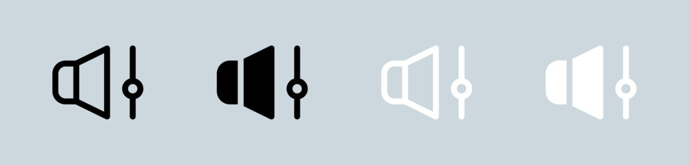 Volume icon set in black and white. Audio level signs vector illustration.