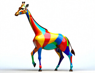 Obraz premium 3d renders colorful of a giraffe with white background.