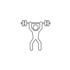 Strong bodybuilder sportsman lifting heavyweight barbell over his head icon, design flat vector illustration