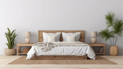 simple bedroom with white linens and pillows.