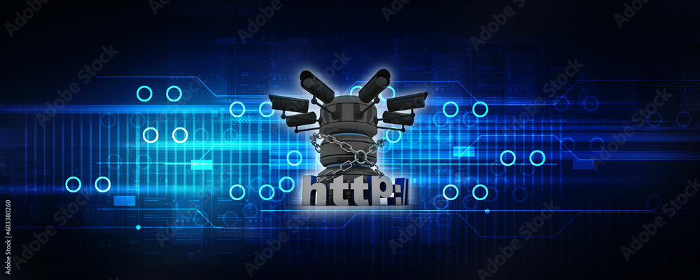 Poster 3d rendering https www sign with database under cctv camera