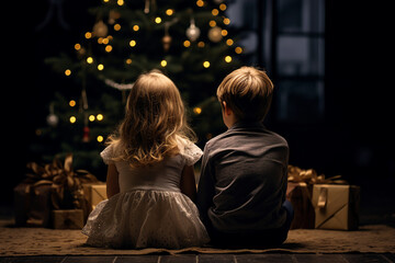 Lovely child waiting santa claus late evening happy childhood Generative AI