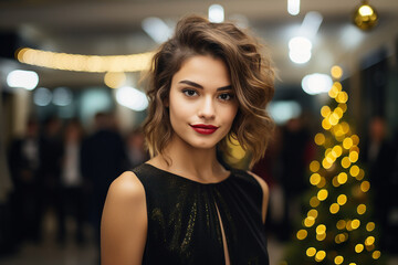 Happy new year in modern office building colleagues celebrating Christmas Generative AI