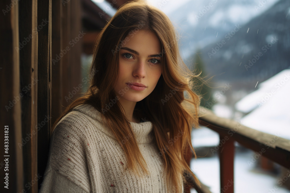 Canvas Prints Charming young woman enjoying wonderful winter weather outdoors Generative AI