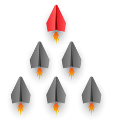 Explore the concept of leadership and success with arrows pointing in various directions, while a red arrow signifies the way forward in this dynamic and motivational vector