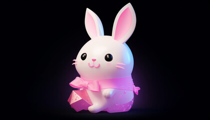 Easter bunny and eggs, vibrant tones, 3D icon on black,generative ai