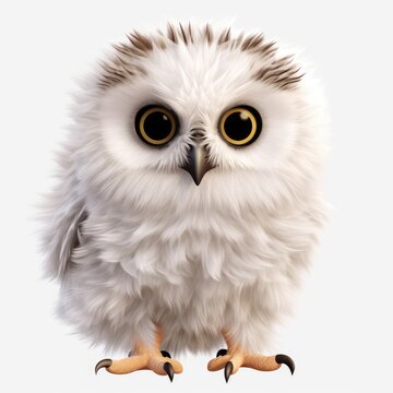 Cute baby white owl isolated on white background
