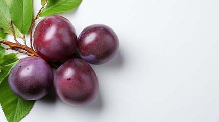 Fototapeta premium Top View of Fresh Ripe Plum on background, Juicy and tasty Fruit, Healthy Food, Copy space for text