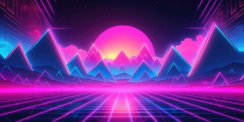 80s style background, blue and pink neon colors
